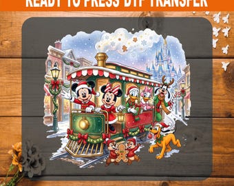 Disney Christmas Trolley DTF Transfer, Mickey Main Street Iron On, Ready to Press