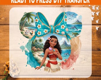 Disney Moana DTF Transfer, Princess Moana Iron on Transfers for Shirts, Watercolor Ocean Tropical Beach Ready to Press Print
