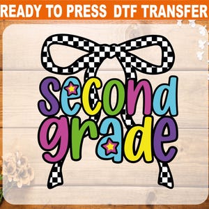 Checkered Coquette Second Grade DTF Transfer, Back To School Ready To Press, Second Grade Heat Transfer, Teacher High Quality, 2nd Grade DTF