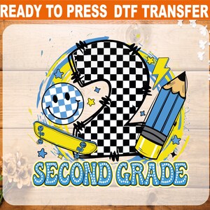 Checkered Second Grade Boy DTF Transfer, Back To School Ready To Press, Second Grade Heat Transfer, Second Grade High Quality, 2nd Grade DTF