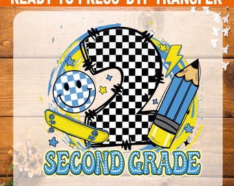 Checkered 2nd Grade Boy DTF Transfer - Back To School Ready To Press