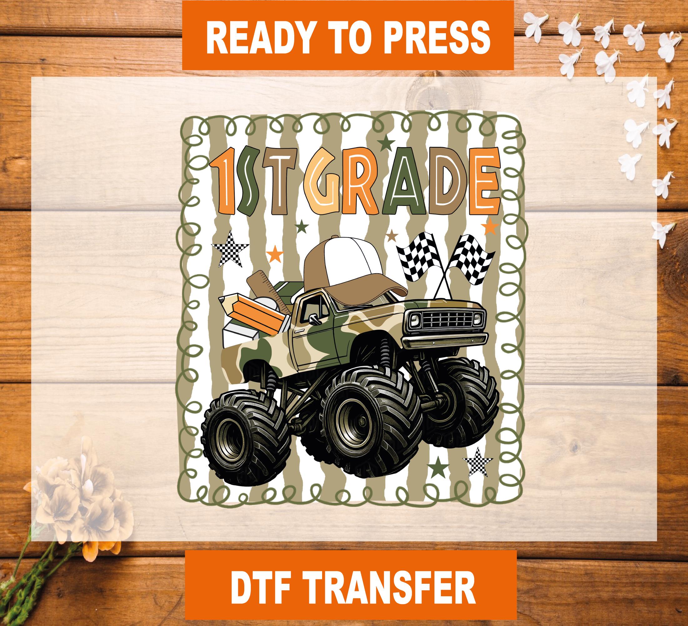 Truck 1st Grade Boys DTF Transfer, Back To School Ready To Press, First Grade Heat Transfer, 1st Grade Boys High Quality, First Grade DTF