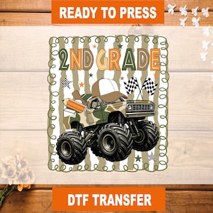 2nd Grade Truck For Boy DTF Transfer, Back To School Ready To Press, Second Grade Heat Transfer, 2nd Grade High Quality, Second Grade DTF