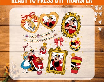 Queen of Hearts Off With Their Heads DTF Transfer, Alice in Wonderland Villains Iron On, Ready to Press