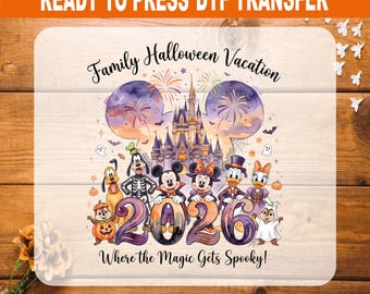 Disney Halloween Squad 2026 DTF Transfer, Mickey Minnie Donald Goofy Castle Ready to Press, Spooky Disney Vacation T-Shirt Design Iron On