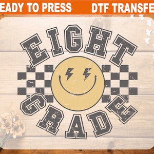 Retro Checkered Eighth Grade DTF Transfer, Back To School Ready To Press, 8th Grade Dtf Heat Transfer, High Quality, Eighth Grade DTF