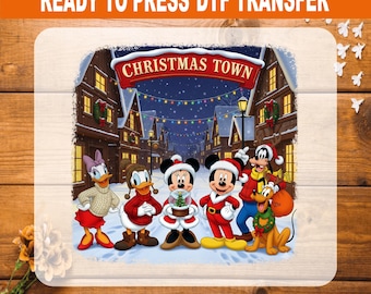 Christmas Town Disney DTF Transfer, Mickey Friends Santa Iron On, Ready to Press