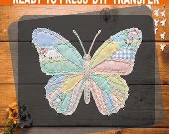 Patchwork Butterfly DTF Transfer, Retro Butterfly Ready To Press