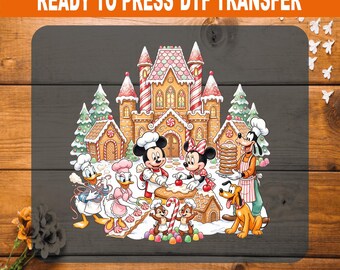 Disney Gingerbread Castle DTF Transfer, Mickey Bakery Christmas Iron On, Ready to Press