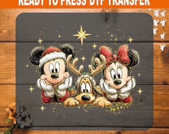 Disney Christmas Brush DTF Transfer, Mickey Friends Holiday Heat Transfer Ready to Press