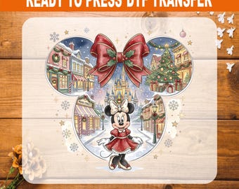 Minnie Mouse Christmas DTF Transfer Ready to Press, Disney Main Street Castle Heat Transfer, Merry Christmas Vacation Shirt Iron On Decal