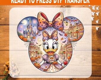 Disney Halloween DTF, Daisy Duck Pumpkin Heat Transfer Ready to Press, Cute Halloween Disney Family Vacation T-Shirt Decal