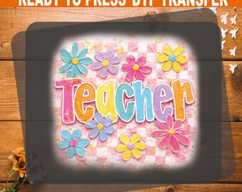 Handpainted Teacher DTF Transfer: Preppy Floral Back To School Heat Transfer