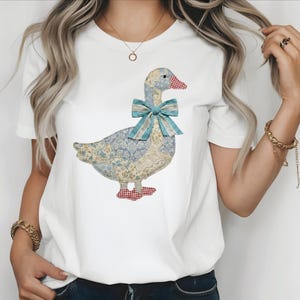 Patchwork Easter Goose DTF Transfer, Whimsical Coquette Brushstroke Design (Ready To Press) image 2