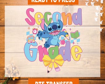 Stitch Second Grade DTF Transfer, Back To School Ready To Press, Second Grade Bows Heat Transfer, Second Grade High Quality, 2nd Grade DTF