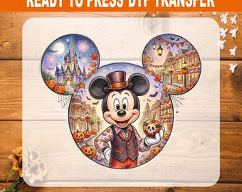 Mickey Mouse Halloween DTF Transfer Ready to Press, Poison Apple Mickey Disney Castle Heat Transfer, Spooky Mickey Ears Shirt Iron On Decal
