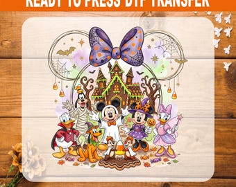 Disney Spooky Bow DTF Transfer, Halloween Gingerbread Castle Mickey Friends Heat Transfer, Family Decal