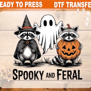 Spooky Raccoon Ghost DTF Transfer - Halloween Heat Transfer Ready to Press