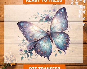 Iridescent Glitter Butterfly DTF Transfer, Ready To Press
