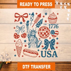 Preppy 4th of July DTF Transfer: Vintage USA, Ready To Press