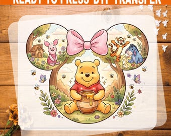 Winnie The Pooh Coquette Bows DTF Transfer - Ready To Press, Heat Transfer