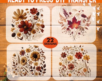 Boho Pressed Flowers DTF Transfer, Ready To Press, Flowery Designs Heat Transfer