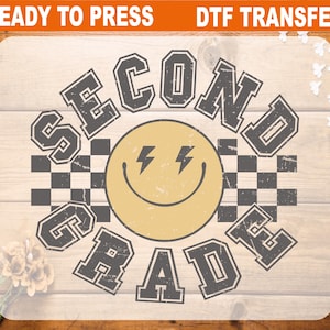 Retro Checkered Second Grade DTF Transfer, Back To School Ready To Press, 2nd Grade Heat Transfer, Second Grade High Quality, 2nd Grade DTF