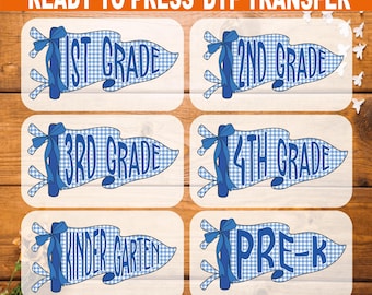 Pennant Back to School Ready To Press, Secon Grade, Third Grade, Fourth Grade, First Grade, Fifth Grade DTF Transfer, Pre-K, Kindergarten