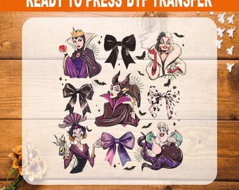 Disney Villains Bows DTF Transfer, Evil Queen Cruella Maleficent Iron On, Ready to Press
