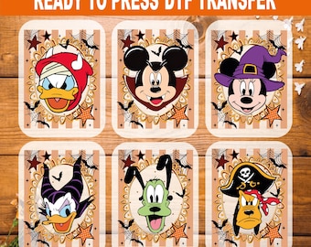 Mickey Friends Striped Frame Halloween DTF Transfer, Ready to Press, Disney Halloween Heat Transfer