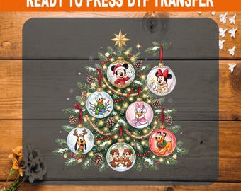 Disney Christmas Tree DTF Transfer, Mickey Ornaments Iron On, Ready to Press