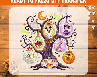 Disney Spooky Tree DTF, Halloween Ornaments Mickey Friends Heat Transfer Ready to Press, Family Shirt Decal