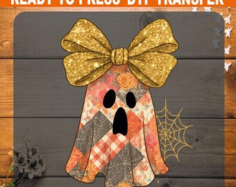 Glitter Patchwork Ghost DTF Transfer - Halloween Ready To Press
