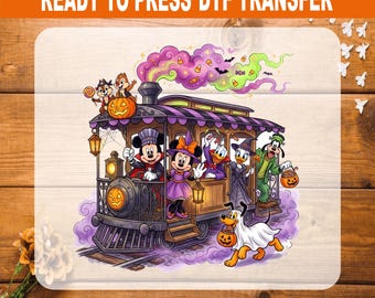 Disney Halloween Express DTF Transfer, Mickey Friends Spooky Train Iron On Transfer, Halloween Ready to Press