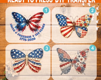 Patriotic Butterfly DTF Transfer: American Flag Heat Press Design (Ready To Press)