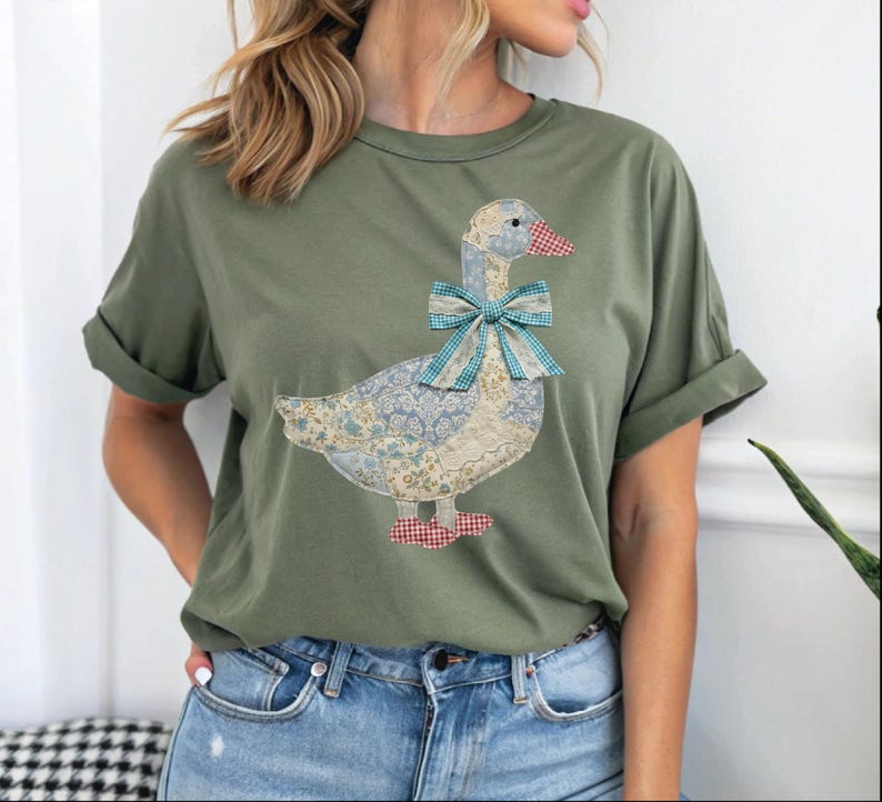 Patchwork Easter Goose DTF Transfer, Whimsical Coquette Brushstroke Design (Ready To Press) image 14