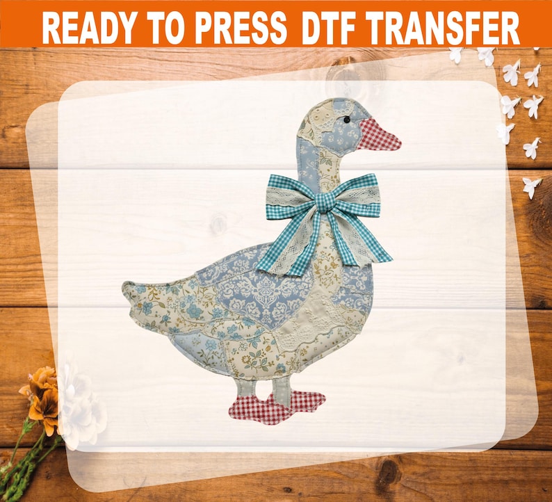 Patchwork Easter Goose DTF Transfer, Whimsical Coquette Brushstroke Design (Ready To Press) image 1