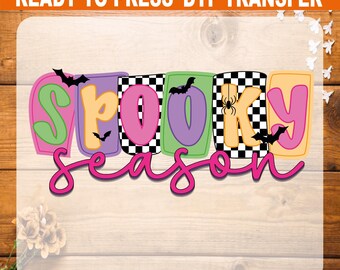 Checkered Spooky Season Halloween DTF Transfer: Ready To Press Heat Transfer
