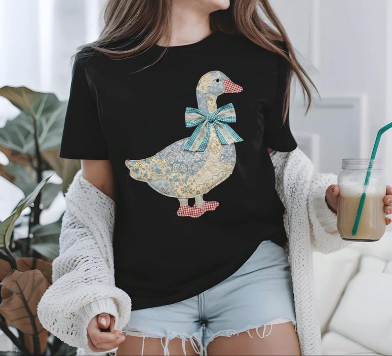 Patchwork Easter Goose DTF Transfer, Whimsical Coquette Brushstroke Design (Ready To Press) image 3