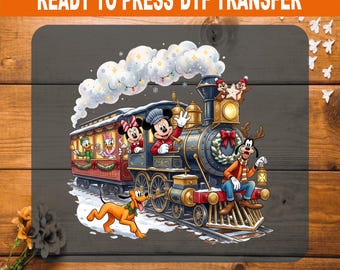 Disney Christmas Train DTF Transfer, Mickey Holiday Express Iron On, Ready to Press