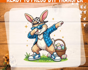 Dabbing Easter Bunny Boy DTF Transfer, Cool Kids Easter Design Ready To Press Heat Transfer