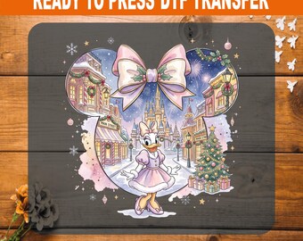 Daisy Duck Christmas DTF Transfer Ready to Press, Disney Main Street Castle Heat Transfer, Merry Christmas Vacation Shirt Iron On Decal
