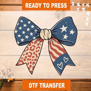 Coquette American Flag Bow DTF Transfer - 4th of July Ready to Press