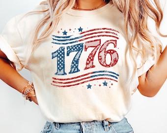4th Of July Wavy 1776 America Shirt, 4th of July USA Flag Sweatshirt, Fourth of July Gift Tee, Patriotic Tee Gift, Stars and Stripes Shirt
