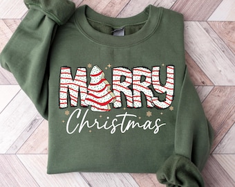 Merry Christmas Sweatshirt, Christmas Tree Cake Shirt, Christmas Cake Sweatshirt, Christmas Crewneck, Christmas Shirt For Women, Xmas Tshirt
