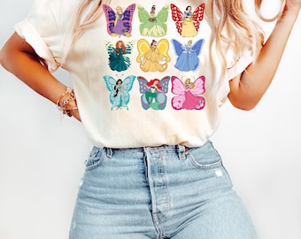 Cute Disney Princess Butterfly Shirt, Cinderella Ariel Belle Princess Squad Girl Trip T-shirt, Disneyland Girls Trip Matching, Birthday Girl