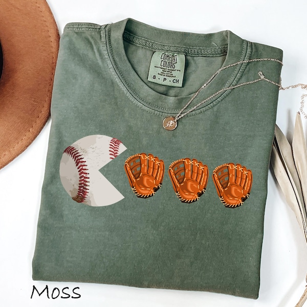 Comfort Colors® Baseball Glove Emoji Shirt, Spring Sports Fan Shirt, Funny Baseball Shirt, Summer Ball Tee, Game Day Shirt, Pacman Softball
