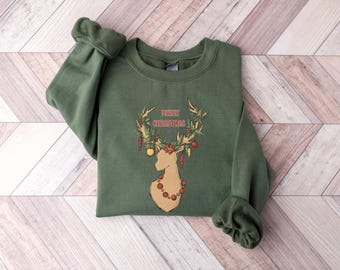 Christmas Deer Sweatshirt, Cozy Holiday Reindeer Shirt, Festive Christmas T-Shirt for Winter Season,Christmas sweatshirt for women,Reindeer