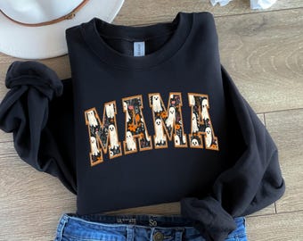 Halloween Mama Shirt, Mom Halloween Shirt, Spooky Mama Shirt, Cute Ghost Mama Halloween Sweater, Cute Ghost Shirt, Floral Ghost Mom T-Shirt