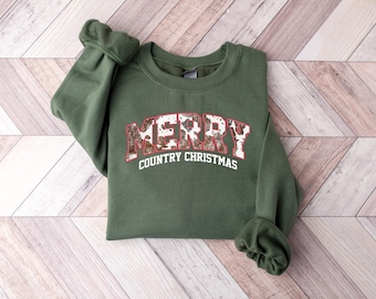 Western Christmas Sweater, Christmas Sweater, Merry Country Christmas Sweatshirt, Holiday Sweaters for Women, Winter Sweatshirt